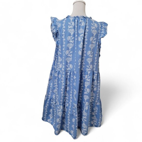 Time and Tru Size XXL Blue Rose Print Tiered Cotton Poplin Dress - Picture 5 of 15
